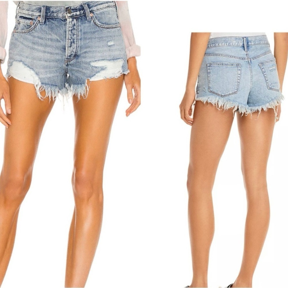 Free People We The Free Loving Good Vibrations Denim Frayed Denim Shorts Sz 28